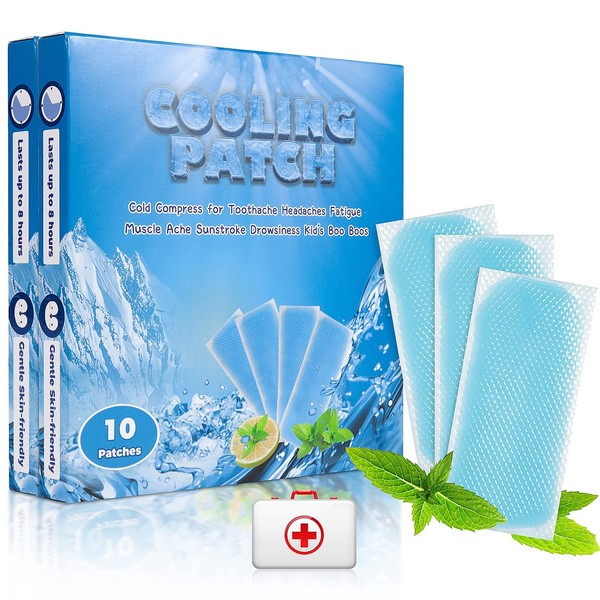 LazLake Cold compress made of gel, cooling patches, pack of 20, cooling pad, cooling headache, cold plaster, fever plaster for relieving migraines, muscle and hot cold therapy LDEHL12-20