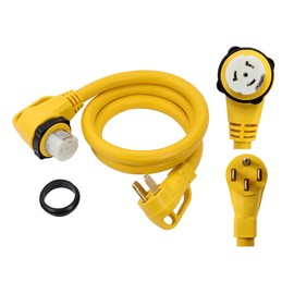 ONETAK 14-50P to SS2-50R 6FT Right Angle 90 Degree 120V/240 50 Amp 4 Prong Male to Twist Lock Receptacle Generator RV Marine Shore Boat Extension Cable Power Cord Adapter