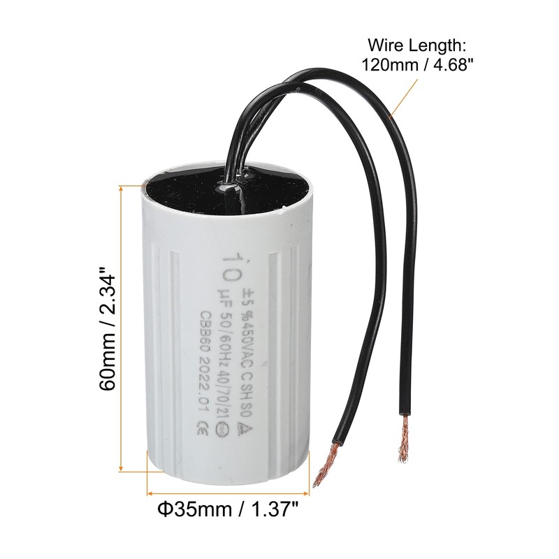 PATIKIL CBB60 10uF Running Capacitor,2pcs AC 450V 2 Wires 50/60Hz