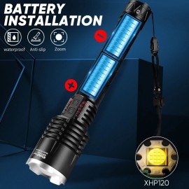 Garberiel 9000000 Lm XHP120 LED Flashlight Super Bright Rechargeable Powerful Stroll Light