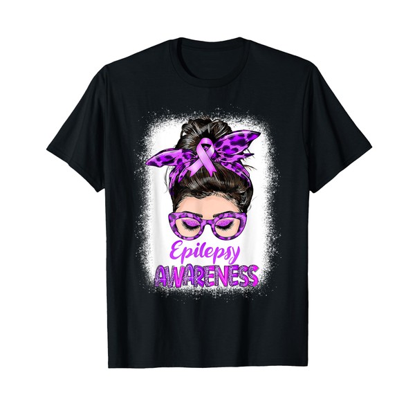 Epilepsy Awareness Women Messy Bun Bandana Epilepsy Warrior T-Shirt