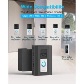 MIIGII Anti-Theft Doorbell Mount for Ring Doorbell 4/ 3/ 2/ 1, No Drill Adjustable Video Doorbell Cover Holder for Home Apartment Office Room, Waterproof Stainless Metal Made, Black