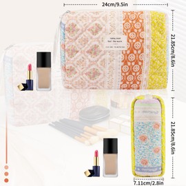 Makeup Bag Quilted Makeup Bags, Floral Cosmetic Bag for Women, Cute Cotton Makeup Bag, Flower Travel Toiletry Organizer Bag (Color-Coded Floral)