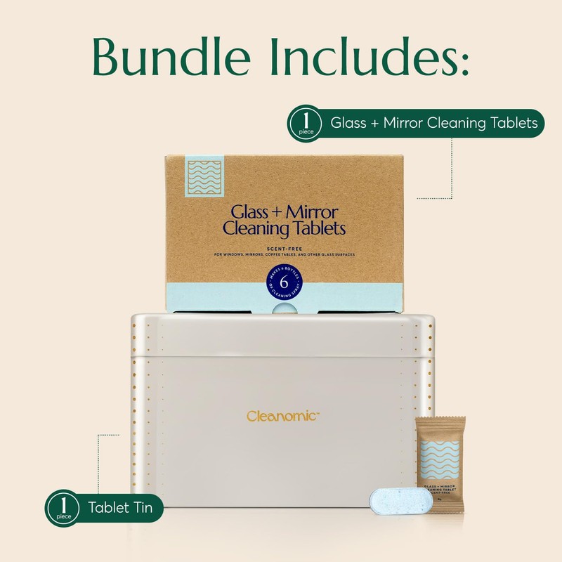 CLEANOMIC Glass and Mirror Cleaning Tablets and Tablet Tin Bundle