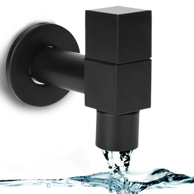 G1/2 Thread Black Copper Faucet Wall Mounted Single Cold Water