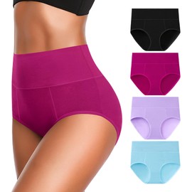OLIKEME Women's Cotton Underwear Tummy Control High Waisted Panties Comfy Stretch Full Coverage Ladies Briefs L