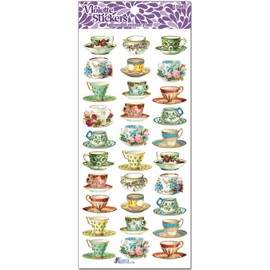 Violette stickers Mini Tea Cup Stickers for kids, Clear and Waterproof Tea party mini Stickers, Beautifully detailed miniature Coffee Sticker, Scrapbook Tea Stickers - 30 pieces