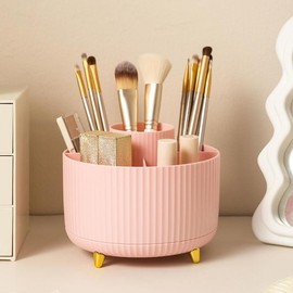 360° Rotating  Brush Organizer – Vanity & Bathroom Storage Tray for Brushes, Cosmetics & Beauty Essentials,Rotating pen organizer household sundries ABS  Organizer Gift Boxes Pink Makeup:_Pink