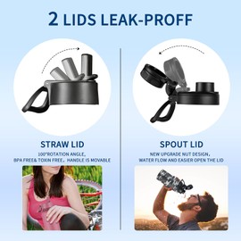 KXIAOCHEN 24 oz Insulated Water Bottle with Paracord Handles & Strap, 2 Lids(Straw Lid&Spout Lid), Stainless Steel Reusable Wide Mouth Metal Water Bottle With Straw, Double Walled,(Bottle-Red24)