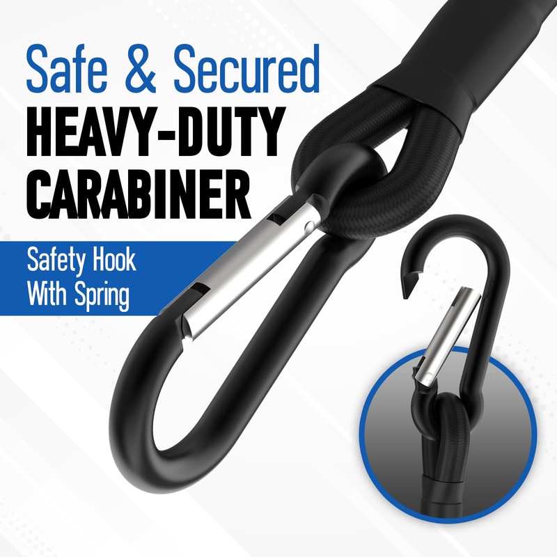 MILYARD 12 Inch Mini Bungee Cords with Carabiner Hooks, Black