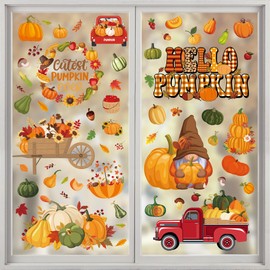Fall Window Clings - Pumpkin Fall Decorations Thanksgiving Window Clings for Glass Fall Window Stickers Decorations Decals Autumn Pumpkin Window Clings Fall Decor for Home Office Classroom