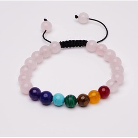 Handgefertigtes, verstellbares 8-mm-Armband aus natürlichem Edelstein für Männer und Frauen | Chakra-Heilkristall-Edelstein-Perlen-Freundschaftsarmband (Chakra/Rosenquarz)