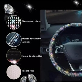 Azuldimen Cubierta del Volante para Mujeres Hombres Bling Bling Crystal Diamond Sparkling Car SUV Protector de Rueda Universal Fit 38cm (Nergo)