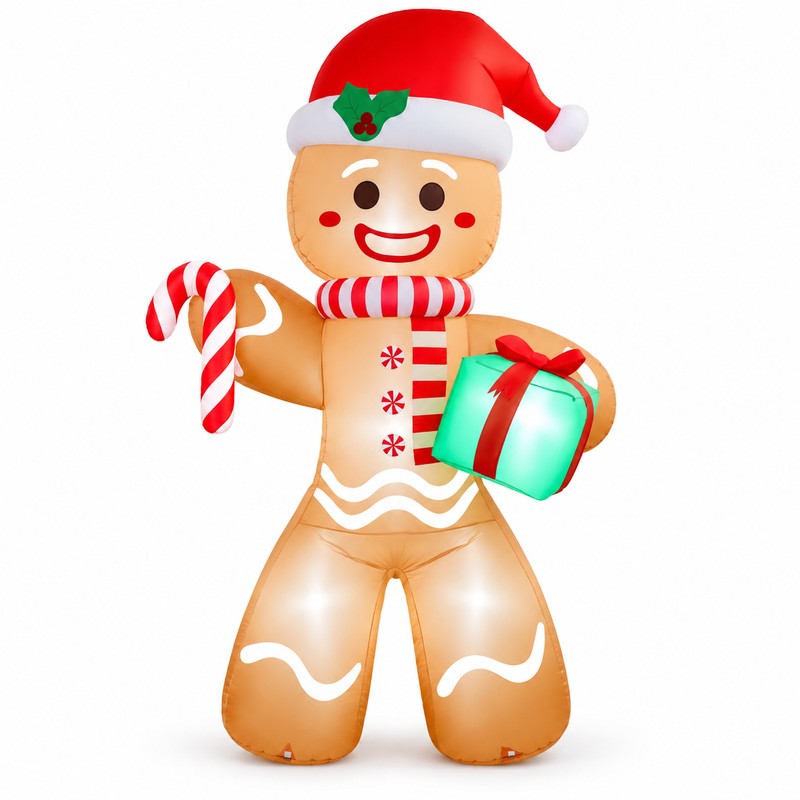 8FT Christmas Inflatable Gingerbread Man for Yard – LED Lighted