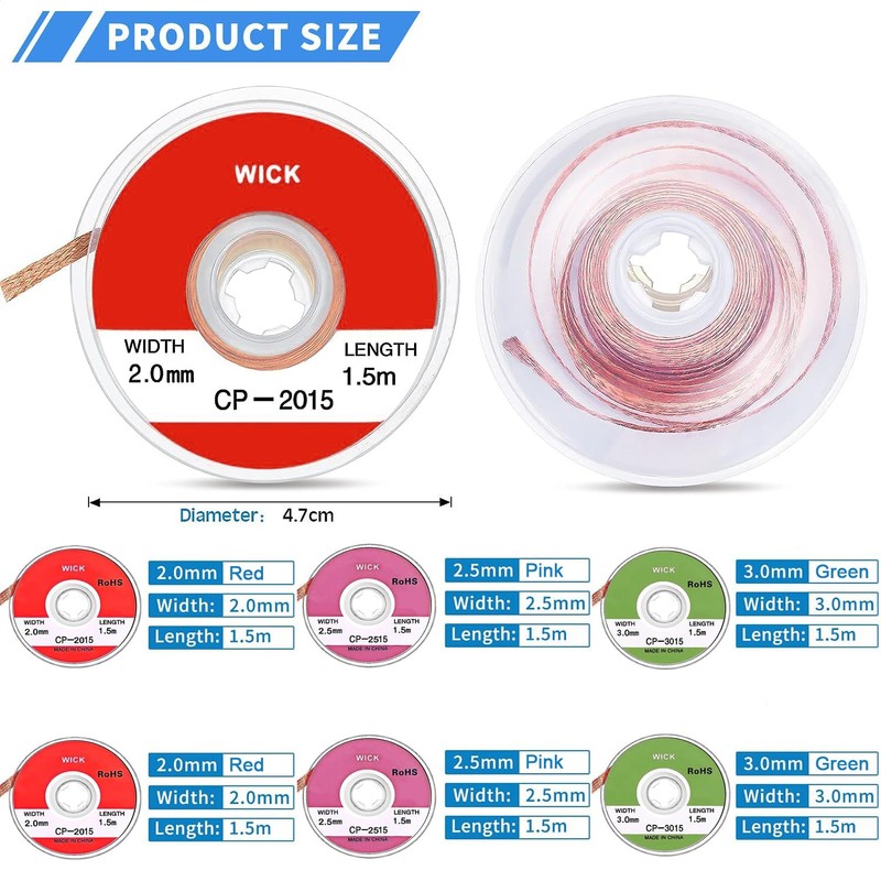6 Pcs Solder Wick Solder No-Clean Braid Wick Set, 1.5