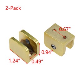 HEVSTIL 2-Pack Glass Clamp,Brass Glass Clamps No-Drill-on-Glass Glass Holder Bracket Clip for Bathrooms and Showers,Gold