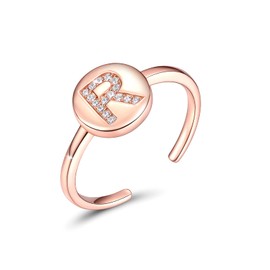 CRYSLOVE 925 Sterling Silver Initial Letter Rings for Women Rose Gold A-Z Stackable Alphabet Knuckle Adjustable Ring Gift for Mother's Day Valentine's Day Christmas