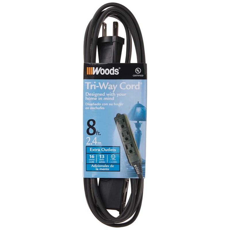 Woods 2611 8-Foot 3-Prong Indoor Extension Cord With 3 Outlets,