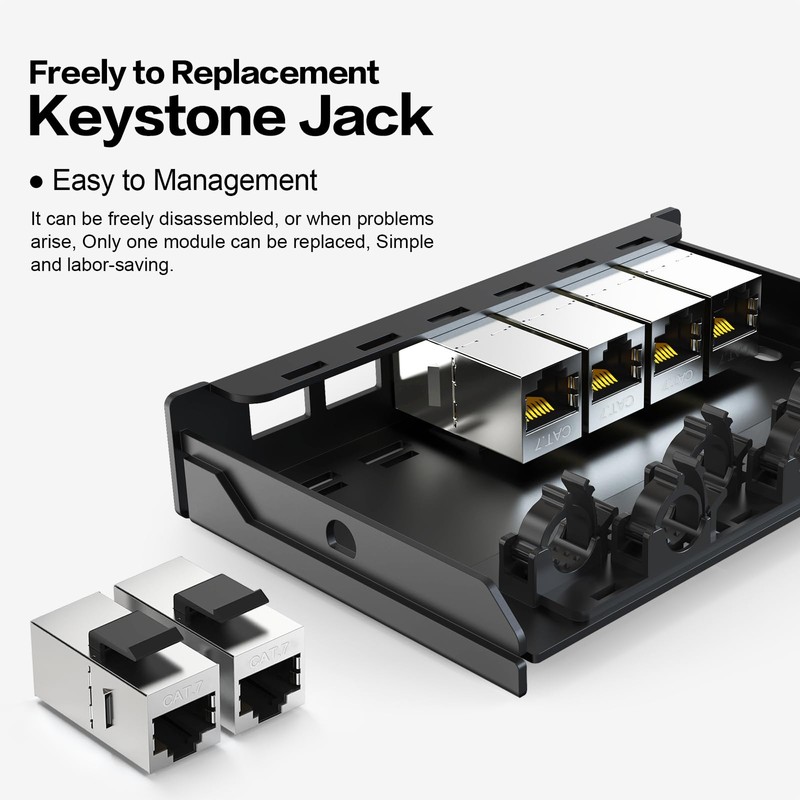 PBAEGAV Patch Panel 6 Port 0.5U with 6pcs CAT7 Coupler