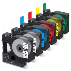 6x Anycolor Label Tape Compatible with Dymo D1 45013 12 mm x 7 m S0720530 for Dymo LabelManager 160 210D 280 360D 420P, Label Tape 45013 45010 45016 45017 45018 5019