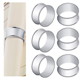 Frjjthchy 6 Pcs Stainless Steel Bead Side Napkin Rings Delicate Serviette Buckles (Silver)