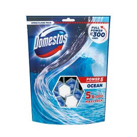 Domestos Power 5 Ocean Toilet Rim Block toilet blocks that clean at full power for up to 300 flushes up to 3x more limescale prevention* 5 x 55 g