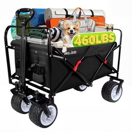 BEAU JARDIN Collapsible Folding Wagon Cart 460lbs Heavy Duty Foldable Garden Cart with All Terrain Beach Wheels Utility Wagon Cart for Camping Fishing Sports Shopping Black