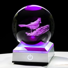 Ornalrist 3.15" Crystal Ball 3D Engraved Owl with Snowflake Gifts for Women Men Children Glass Sphere with LED Colorful Base Ideas on Birthday Christmas for Home Decor Figurine