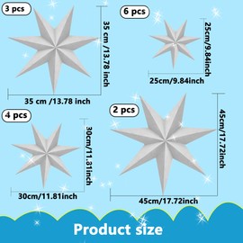 Haconba 15 Pack Christmas 3D Paper Stars 7 Pointed White Hanging Paper Star Lanterns for Christmas Weddings Birthday Party Home Hanging Decor, 4 Size