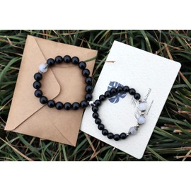 Magnetic Couple Bracelets His and Her Bracelets for Couples Lava Rock Beads Bracelet for Boyfriend and Girlfriend Long Distance Matching Beads Bracelet Valentines Day Gift (black 2P new)