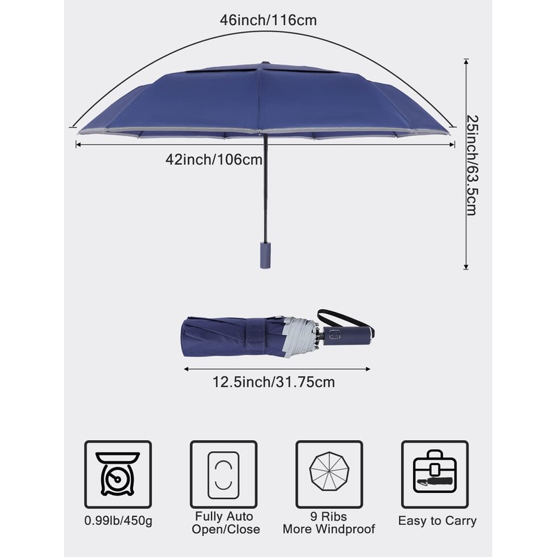 Cilnos Umbrella Windproof Strong, Folding Travel and Compact Umbrella with