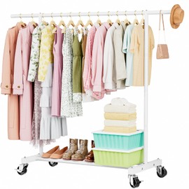 Abiglifty Clothes Rack for Hanging Clothes, Clothing Rack with Wheels, Portable Closet organizer for Laundry, Bedroom, White