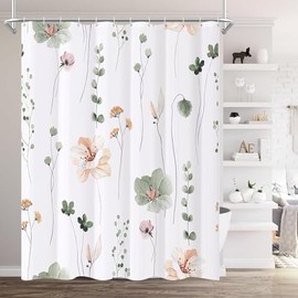 JIUS@FF Cortina De Ducha Floral Verde, Cortina De Ducha Floral Colorida para Baño, Juego De Cortina De Ducha De Tela Impermeable, Decoración De Baño con 12 Ganchos De 71 X 71 In (Flores Verdes)