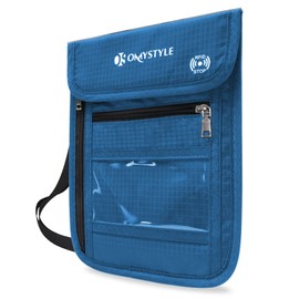 OMYSTYLE Neck Wallet, RFID Passport Holder for Travel, Adjustable Neck Strap, Waterproof Neck Pouch for Men & Women to Keep Cash, Credit Cards and Documents Safe, Blue (8x6)