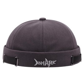 Bonnet Hat for Men Docker Cap Shark pattern alphabet embroidery Retro Sailor Cap hat Brimless Hat - Color: gray