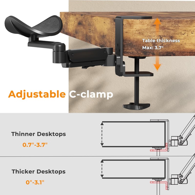 JOY worker Upgraded Clamp-on Adjustable Armrest, Above/Below Table Extension Platform