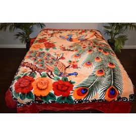 Oriental Peacocks Asian Asia Luxury Super Soft Medium Weight Queen Size Mink Blanket 1ply