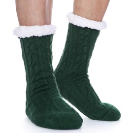 EBMORE Mens Fuzzy Socks Winter Cozy Fluffy Cabin Warm Fleece Soft Comfy Thick Non Slip Christmas Gift Stocking Stuffer for Men Home Socks(Dark Green)