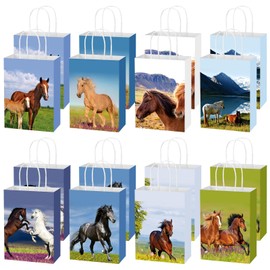 16 Pieces Teling Horse Theme Party Bags Party Favor Bags Horse Party Decorations Party Favors Animals Party Supplies Horse Themed Treat Bags for School, Birthday Party(Cute Horse)