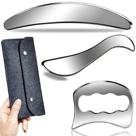 GYX COELE 3-in-1 Gua-Sha-Massagewerkzeug-Set aus Edelstahl mit Aufbewahrungstasche, Physiotherapie-Muskelschaber-Klingen, IASTM-Werkzeuge