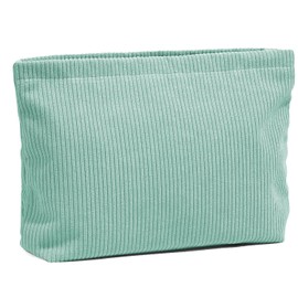 ArranVolver Corduroy Travel Makeup Bag for Women, Cosmetic Pouch with Metal Zipper, Makeup Brush Organizer Bags (Solid Green)