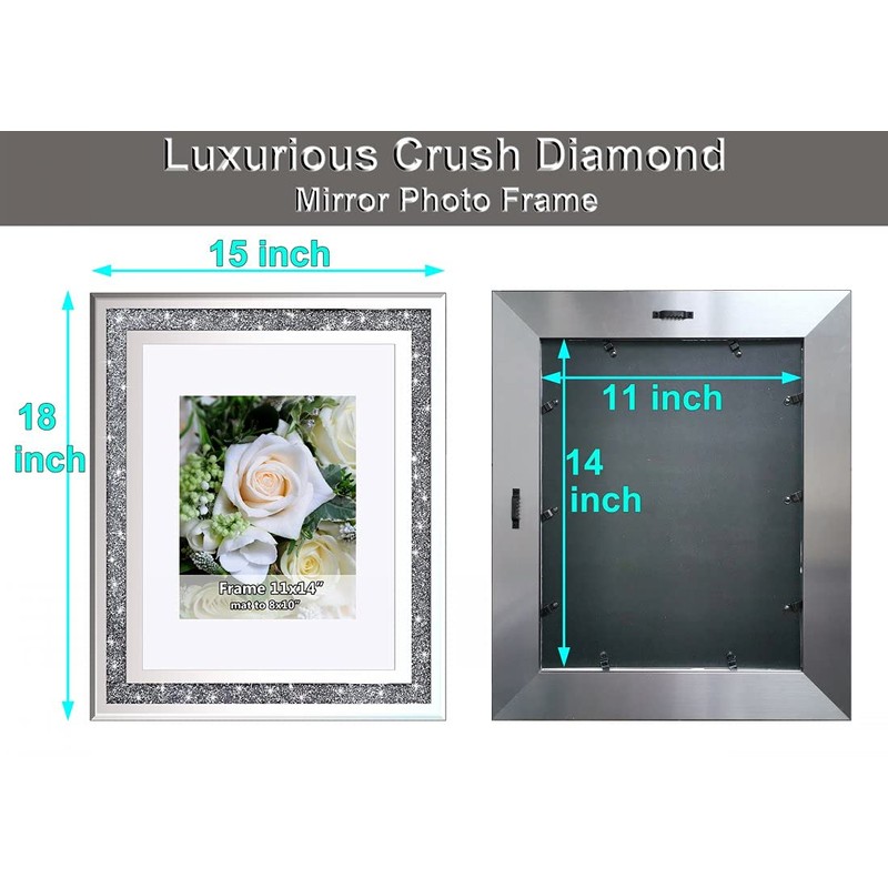 Crushed Diamond Wedding Mirror Photo Frame, Crystal Silver Glass Picture
