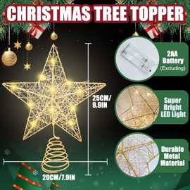 66FT Christmas Ribbon Lights Christmas Tree Topper Light, HEYUNG Christmas Star Tree Topper LED Light 5PCS Golden Xmas Ribbon Christmas Indoor Decoration Lamplight Kit for Holiday Party