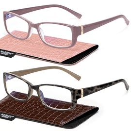 Madison Avenue 2 Pack Classic Blue Light Blocking Reading Glasses for Women, Vintage Anti Glare/Eyestrain Computer Readers Demi/Purple +3.5