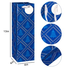 Whaline 12 Pack Christmas Winter Wine Bags Wine Gift Bag with Handle and Tags Blue Snowman Xmas Tree Snowflake Stripe Bottle Bags for Holiday Party Favor Home Table Decoration, 4 Design