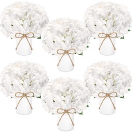 Mimorou 6 Sets Flower Table Centerpieces White Artificial Wedding Faux Hydrangeas with Rustic Metal Vase for Office Home Kitchen Table Wedding Bridal Tea Party Decoration