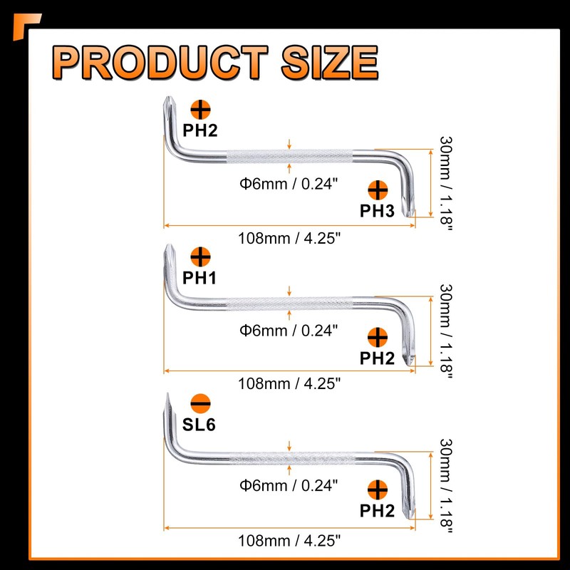 sourcing map 3pcs Offset Screwdriver Set PH3/PH2 PH2/PH1 PH2/SL6 Phillips