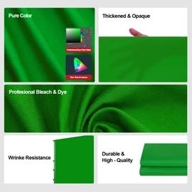 BEIYANG 6 Ft x 10 Ft Photography Backdrop Green Screen, Green Background Non-Reflective Fabric Wrinkle Resistance,Greenscreen Photo Background for Photo Video Chromakey Studio Shooting