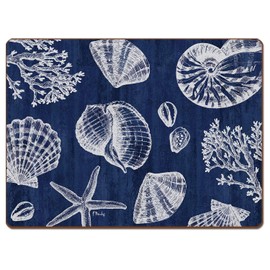 Cala Home St. Tropez Shells Decorative Hardboard Cork Back Tabletop Placemats 4 Pack Manufactured in The USA Heat Tolerant and Easily Wipes Clean