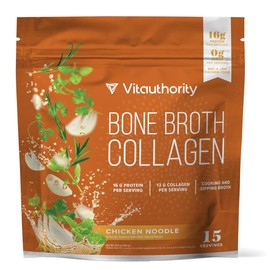 Bone Broth Collagen with Protein - Hair & Nail Care Beauty Collagen Dietary Supplement Edible Fitness - Vitauthority -  Chicken Noodle Flavor:_1 Bag